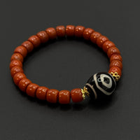 Two-Eye Dzi Bead SouthRed Agate Bracelet (二眼天珠南红手串)