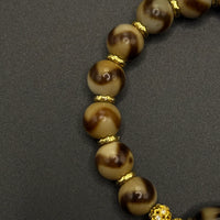 Dzi bead&Jambhala-yellow Bracelet(虎牙天珠&坛城三眼巴西玛瑙天珠&黄财神手串)