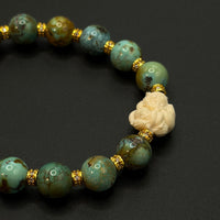 Turquoise nine-tailed fox Bracelet(原矿绿松石猛犸雕刻九尾狐手串)