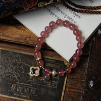 Strawberry Quartz four-leaf clover bracelet