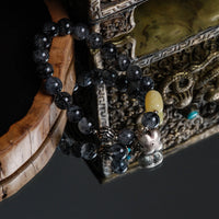 Black Rutilated Quartz & Silver Lock Bracelet