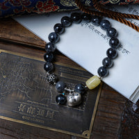 Black Rutilated Quartz & Silver Lock Bracelet