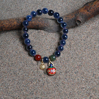 Sugar Heart Agate With Gold Swallowing Beast Bracelet