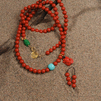 Cinnabar Lucky Cat Three Circle Bracelet