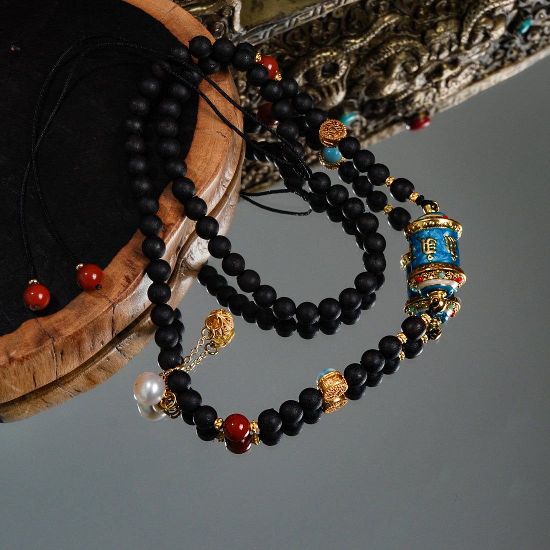 Rosewood Prayer Wheel Necklace