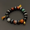 Natural Dzi Bead Agate Bracelet （天然一线药师天珠 +纯银镀金六字箴言铃铛、黄财神、菩提塔）