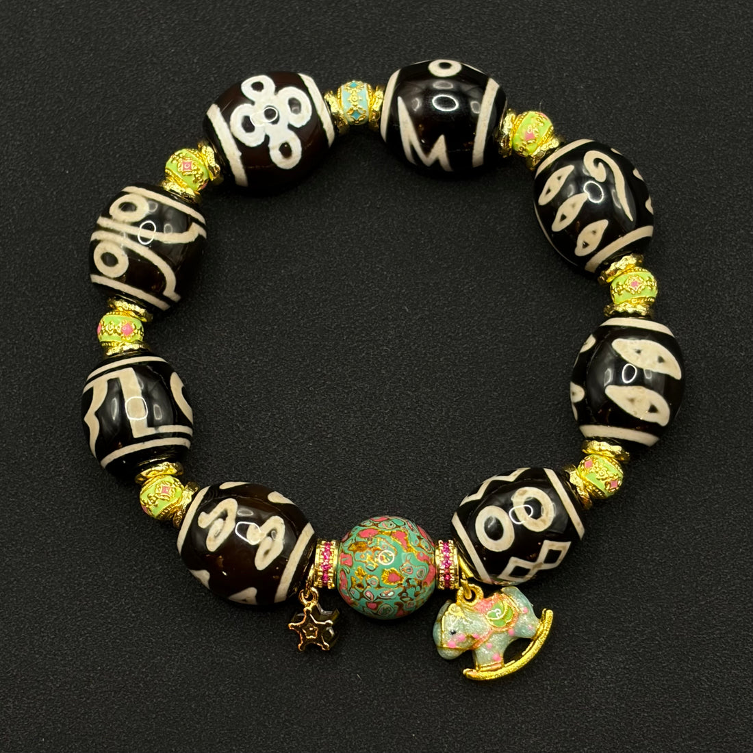 Multi-Treasure Dzi Bracelet
（小木马达洛多宝天珠手串）