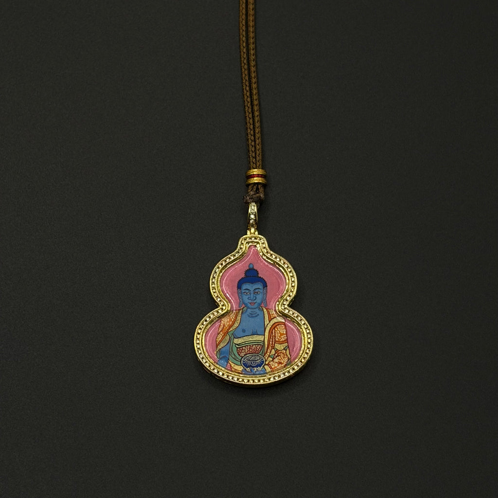 Medicine Buddha & OM Seed Syllable Gourd Thangka（药师佛&om种子字双面葫芦唐卡）