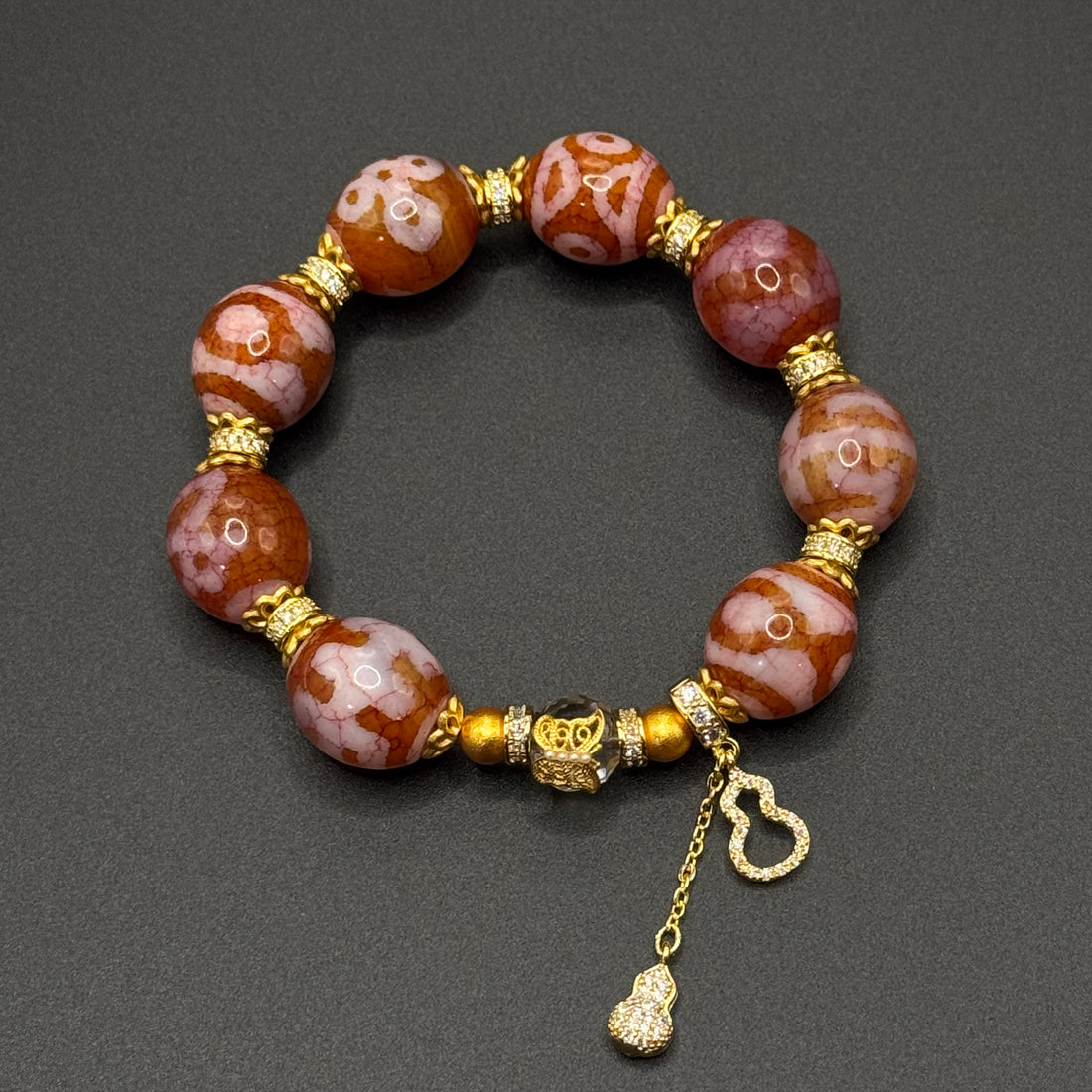 Himalayn Pink Dzi Bead Bracelet (达洛天珠手串葫芦吊坠）
