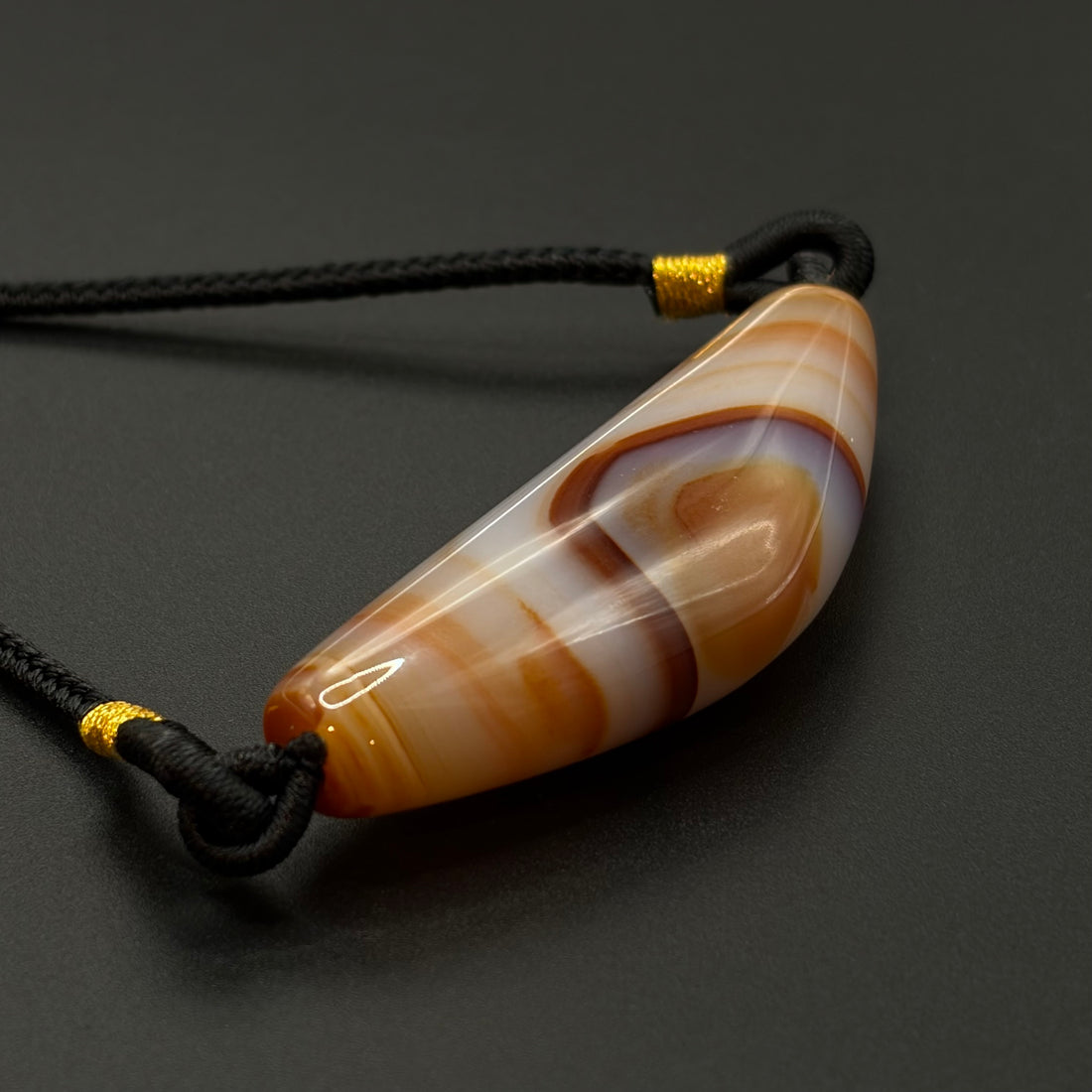 Natural Banded Agate Buddha Eye Dzi Bead Necklace（天然缠丝玛瑙牛角佛眼天珠项链）