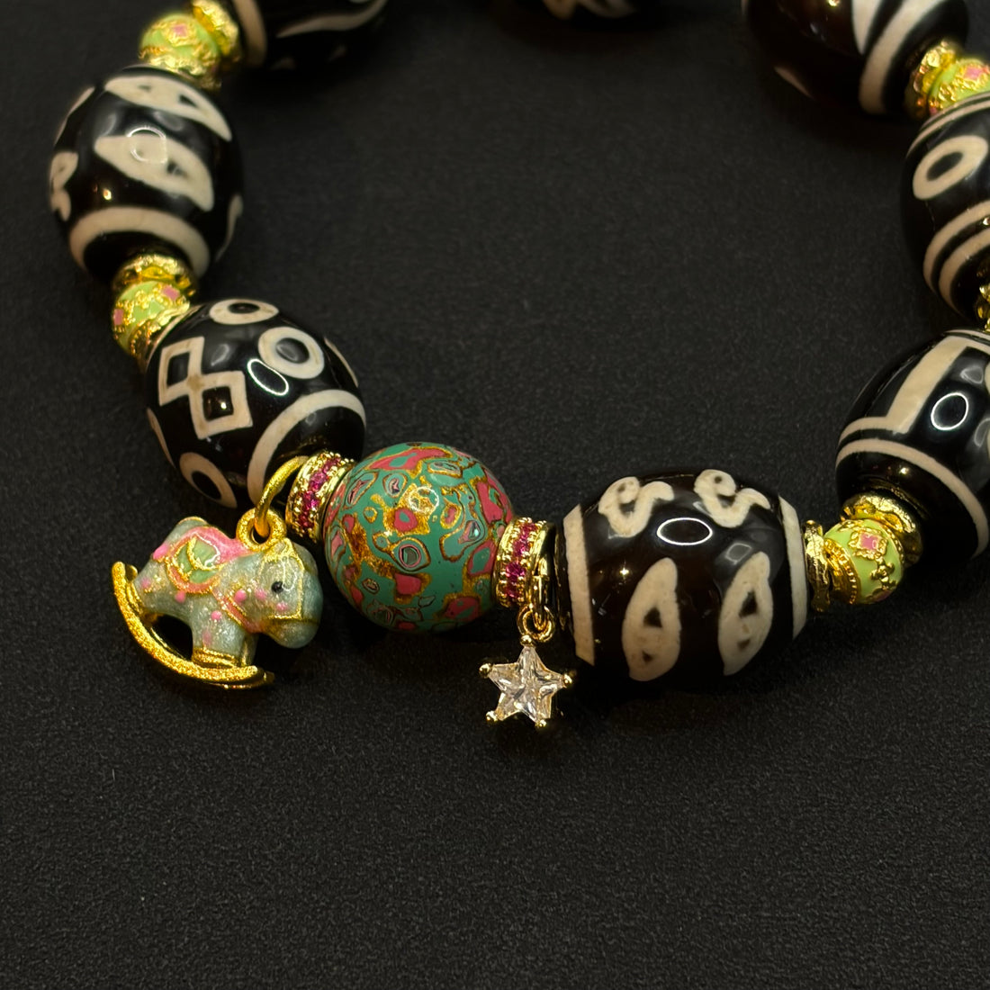 Multi-Treasure Dzi Bracelet
（小木马达洛多宝天珠手串）