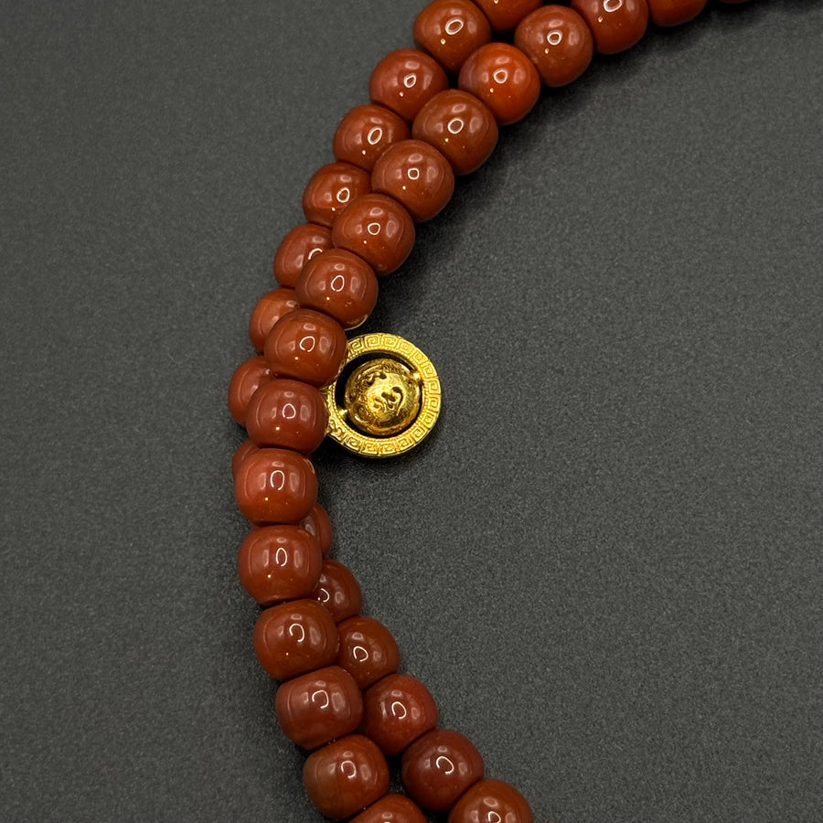 Southred Agate 108 beads（锦红南红老型珠 108 颗&猛犸五条经文&驼骨三通&白水晶背云）
