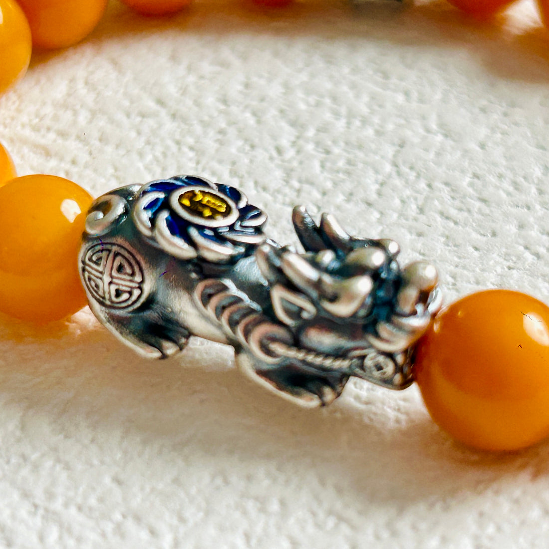 Old Amber Silver Pixiu Bracelet