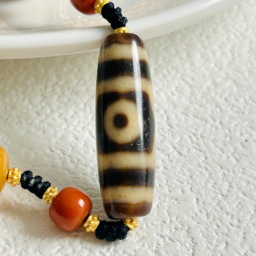 Three-Eyed Dzi Bead Necklace