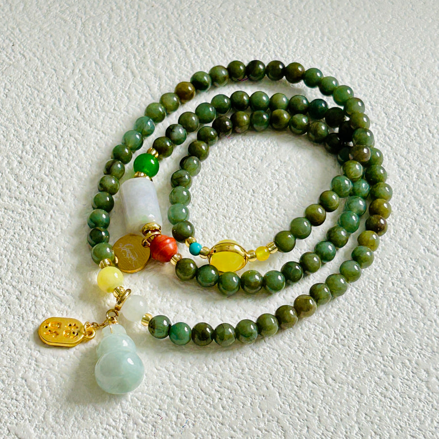 Three Circle Hetian Jade Bracelet