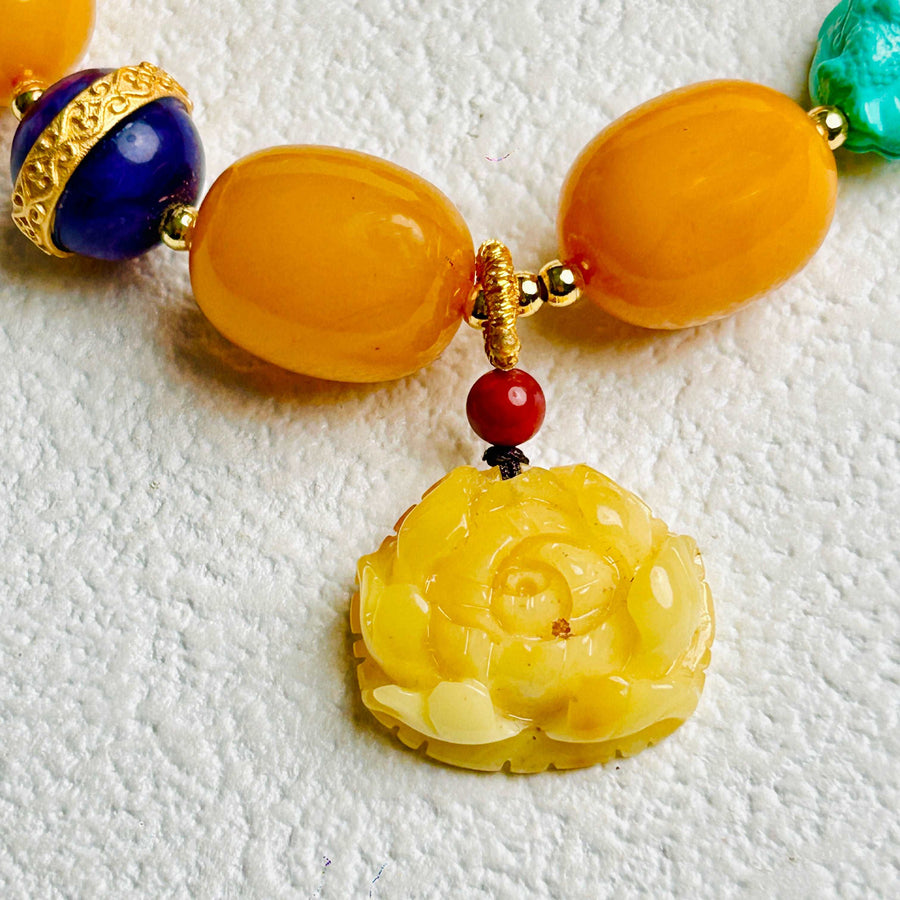 Jujube Bead Peony Flower Amber Bracelet