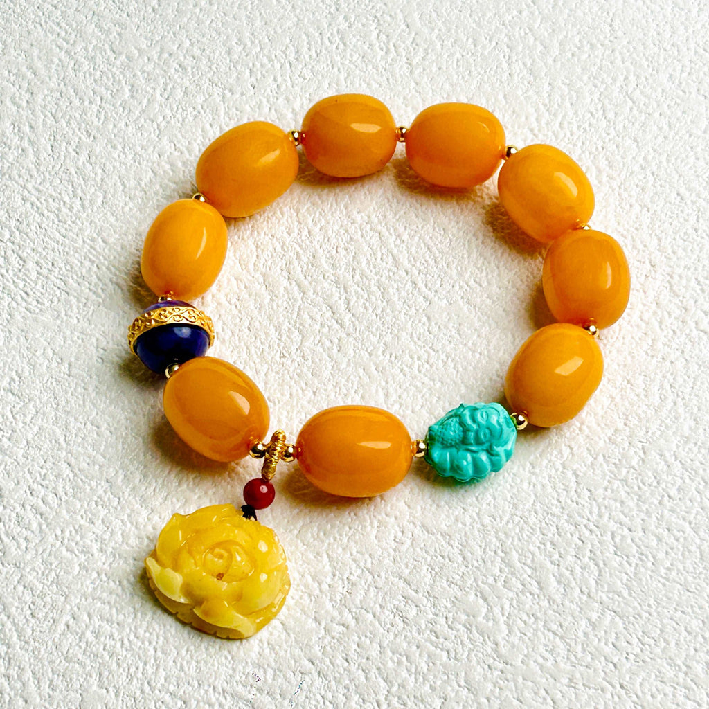 Jujube Bead Peony Flower Amber Bracelet