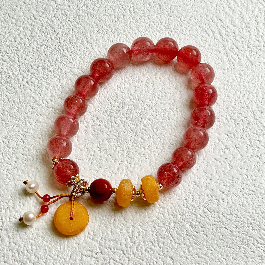 Strawberry Crystal Amber Bracelet