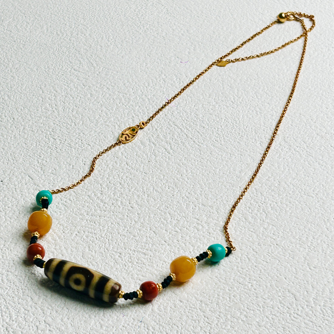 Three-Eyed Dzi Bead Necklace