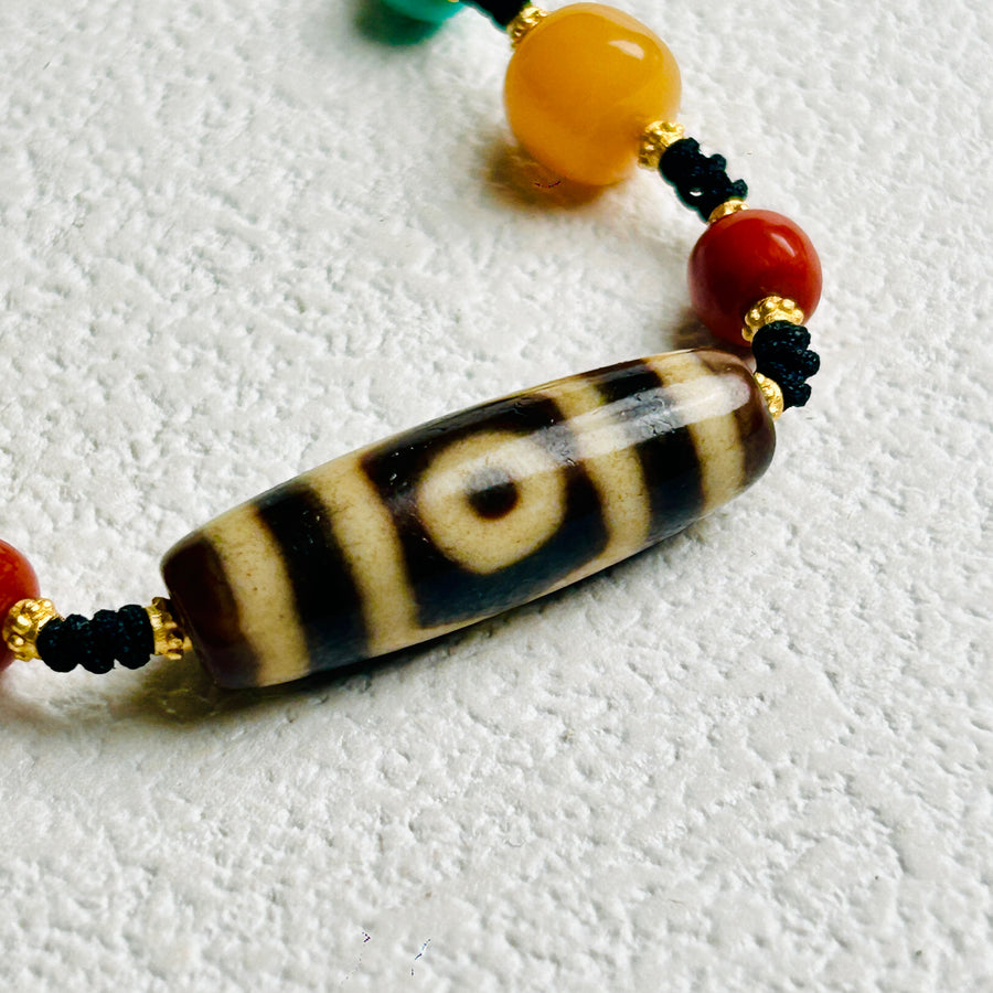 Three-Eyed Dzi Bead Necklace