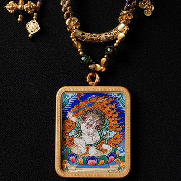 Rooster Patron Buddha Amulet Acalanatha Thangka Over Cloth（不动明王佛牌）