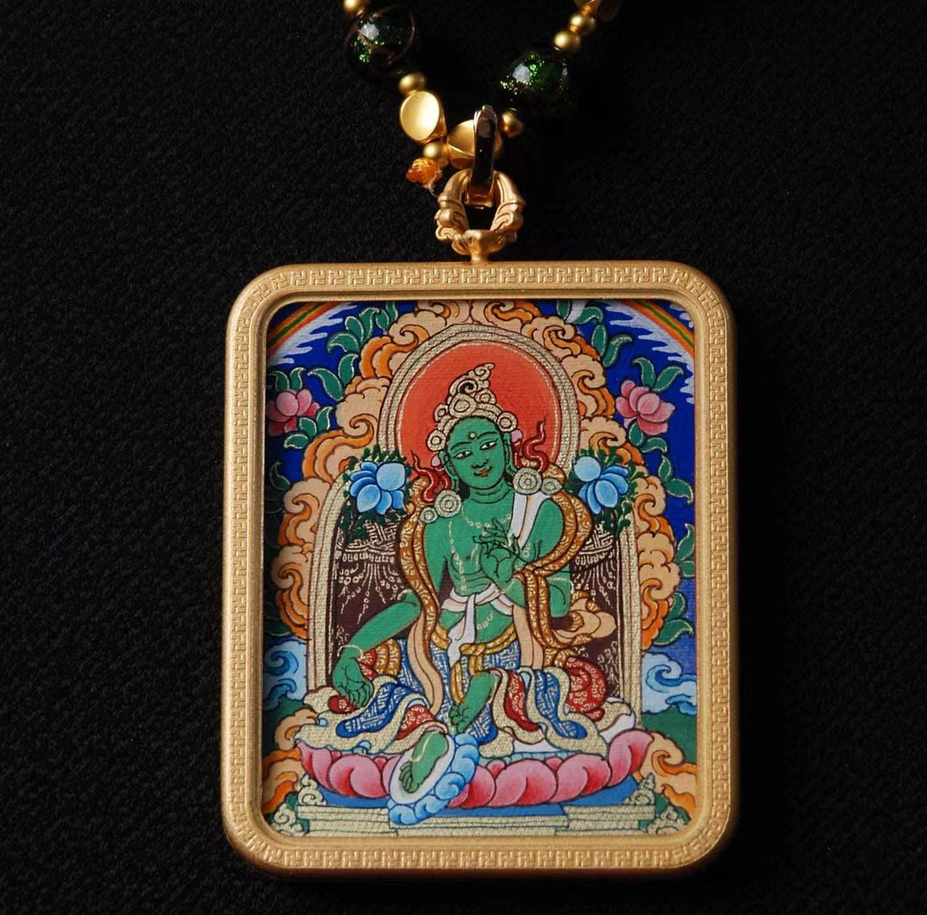 Bodhisattva Green Tara Thangka Over Cloth