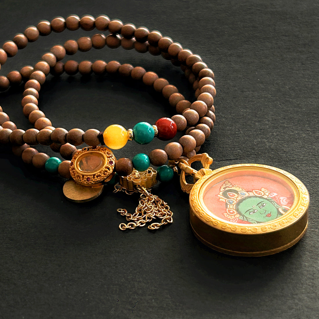Hand-painted Bodhisattva Tara Green Thangka Bracelet（绿度母唐卡）