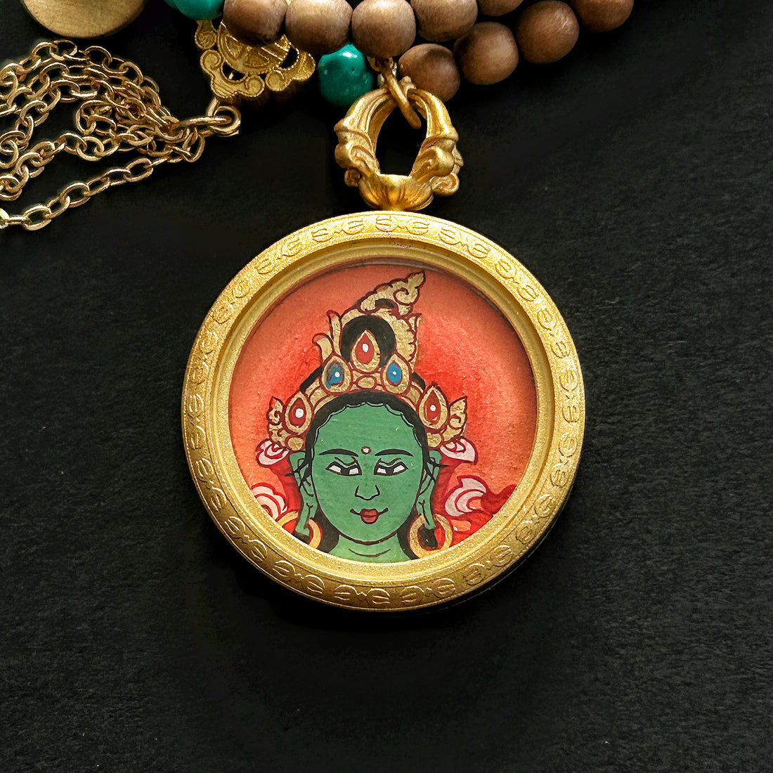 Hand-painted Bodhisattva Tara Green Thangka Bracelet（绿度母唐卡）
