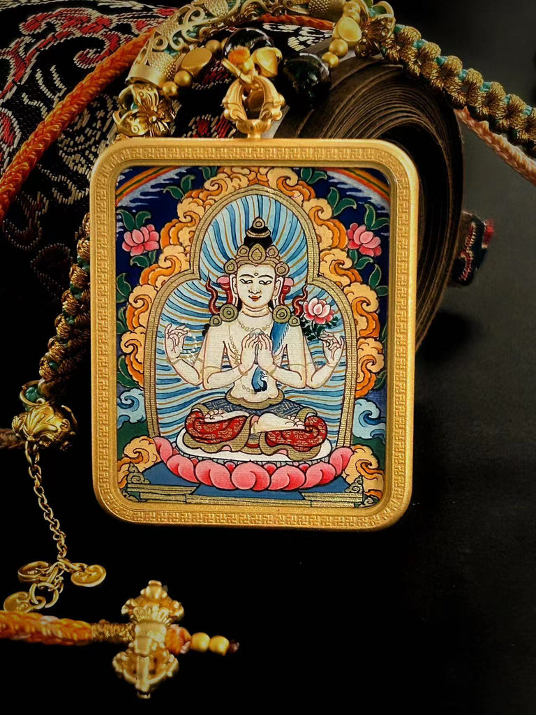 Four-Armed Avalokiteshvara Thangka （四臂观音唐卡佛牌）