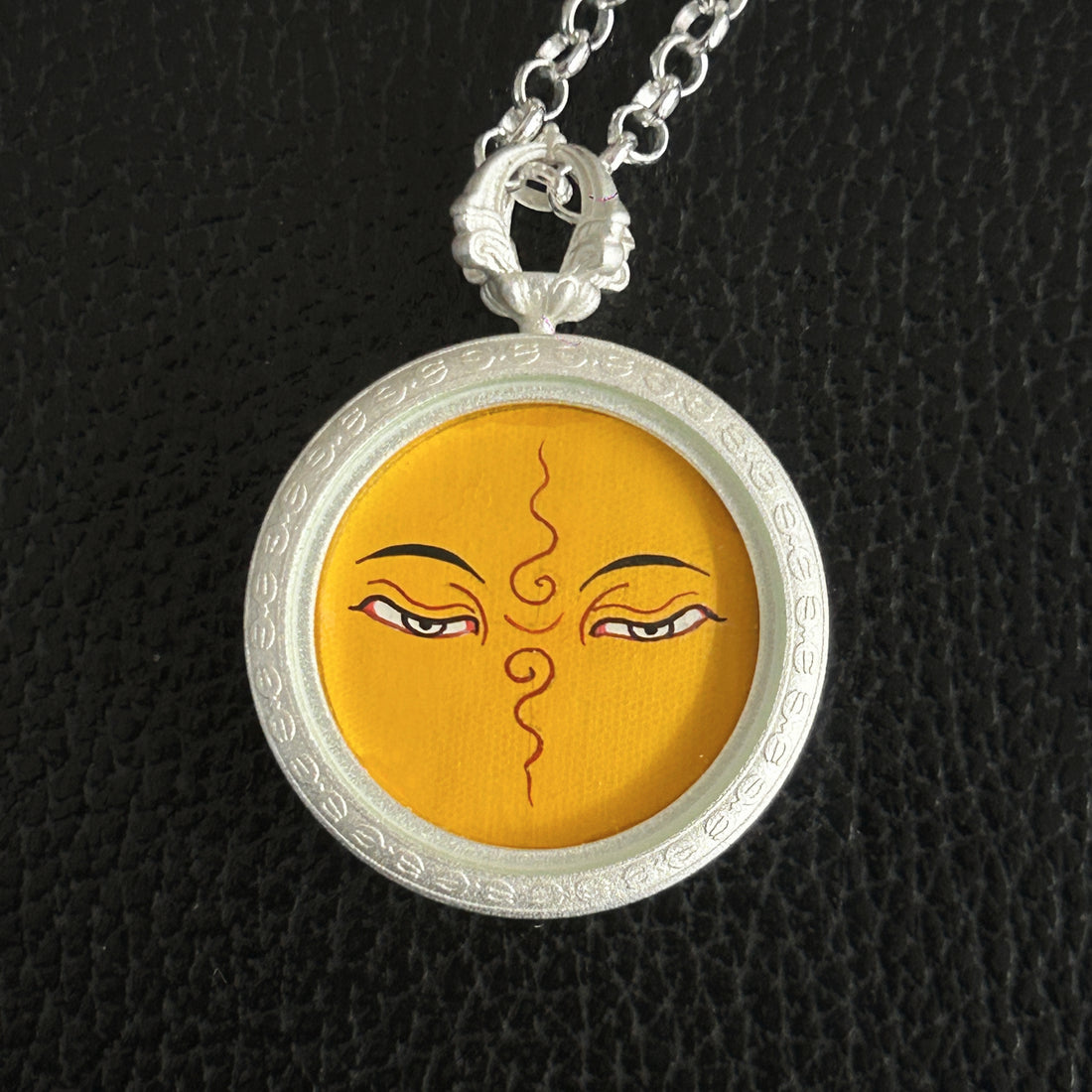 Jambhala-yellow's Eye Thangka Silver Chain Necklace