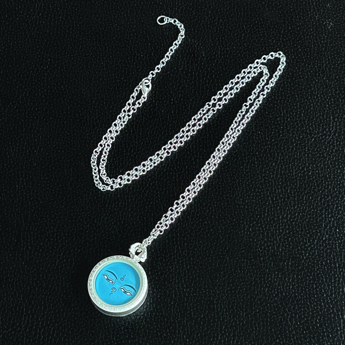 Medicine Buddha (Bhaiṣajyaguru)'s Eye Thangka Silver Chain Necklace（药师佛银链唐卡项链）