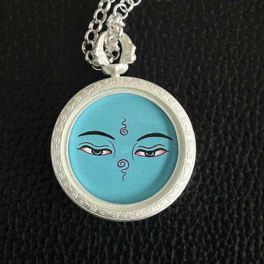 Medicine Buddha (Bhaiṣajyaguru)'s Eye Thangka Silver Chain Necklace（药师佛银链唐卡项链）
