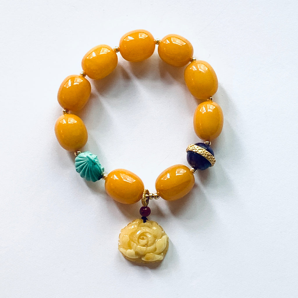 Jujube Bead Peony Flower Amber Bracelet