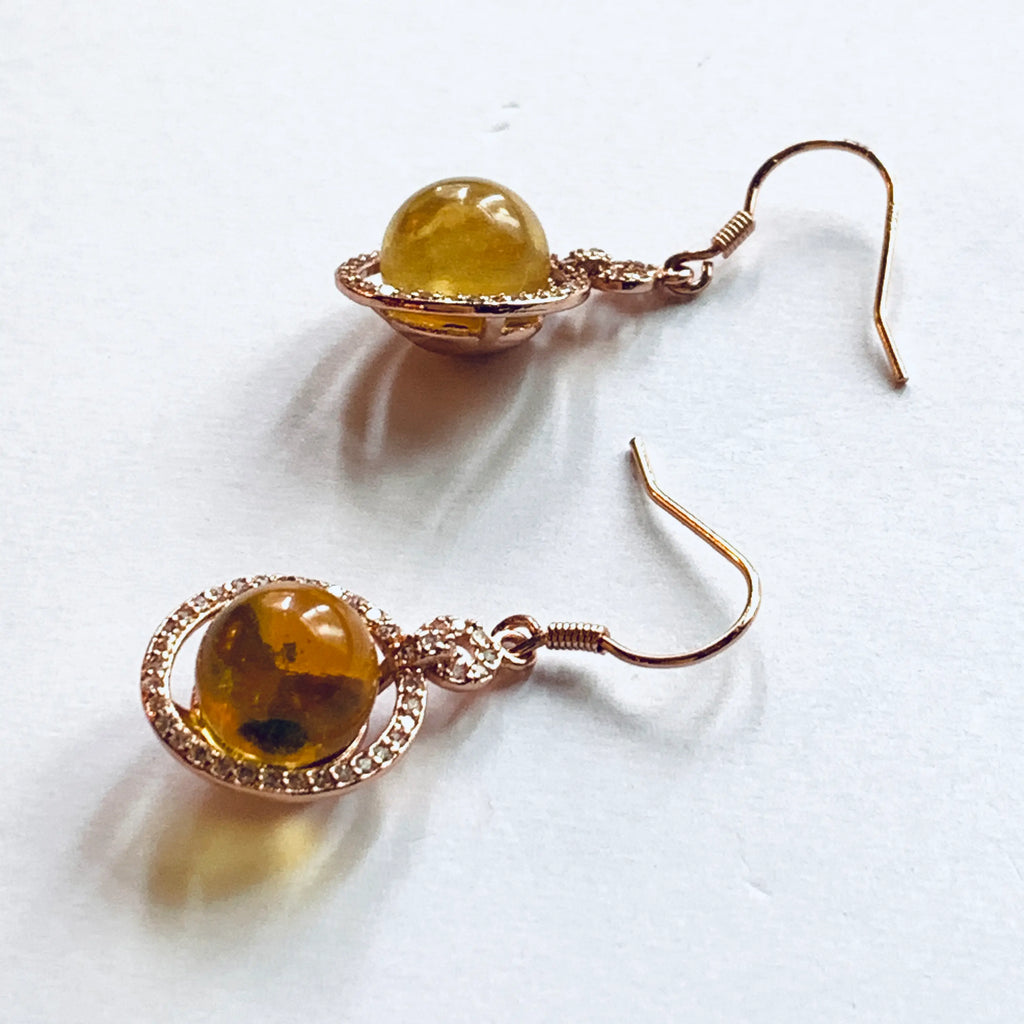 Blue Amber Earhooks