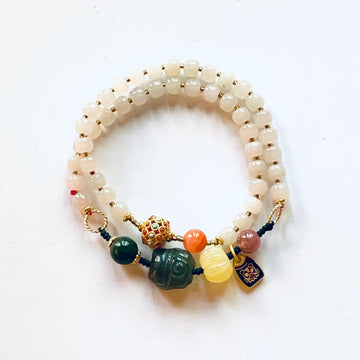 Lotus Root Pink Hetian Jade Double  Bracelet