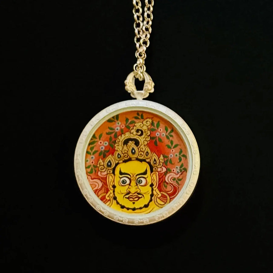 Jambhala-Yellow Silver Chain Thangka Necklace（黄财神银链唐卡）