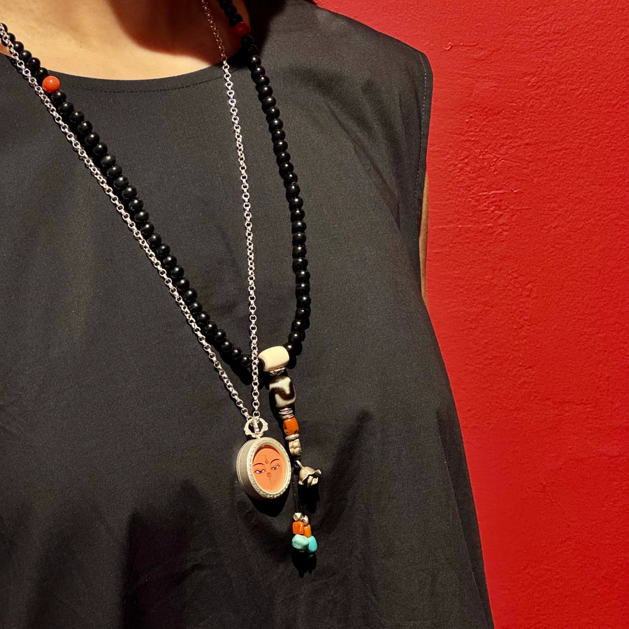 Longevity Buddha's Eye Thangka Silver Chain Necklace（长寿佛法眼银链吊坠）