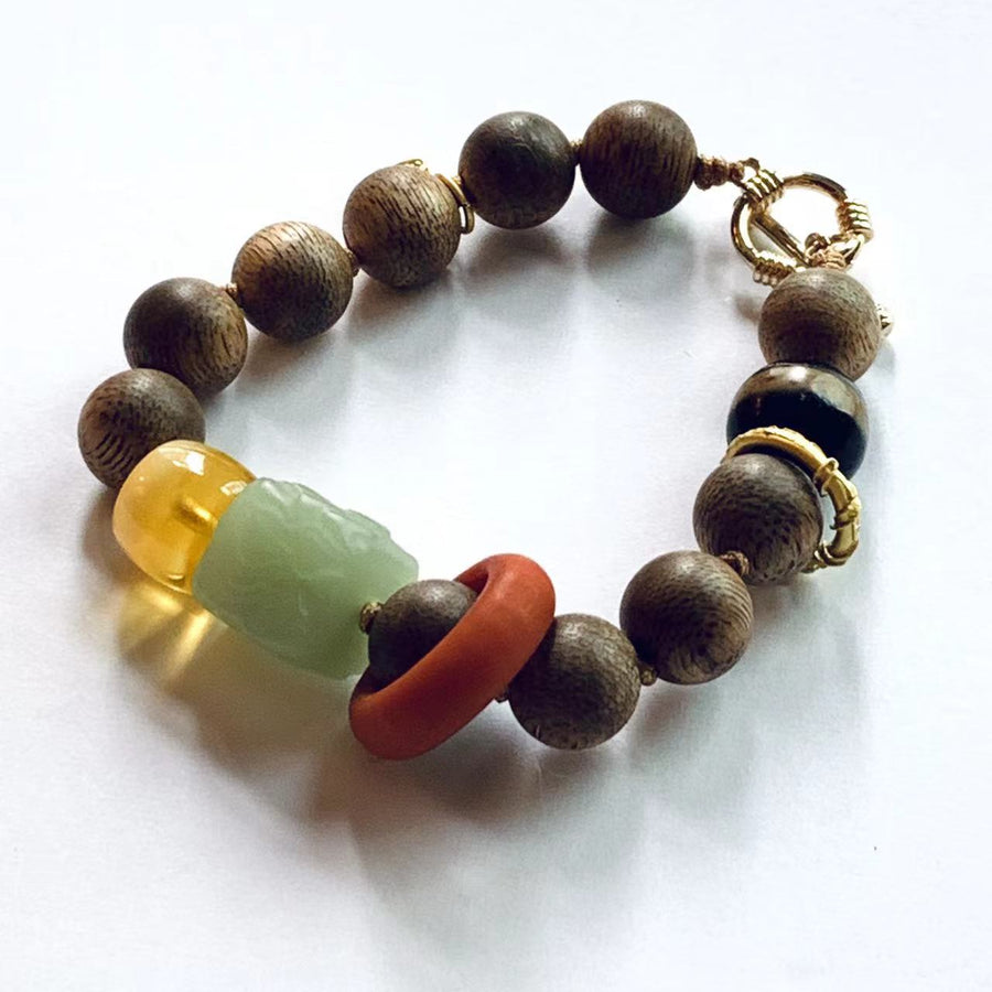 Hetian Jade Agarwood Duobao Bracelet