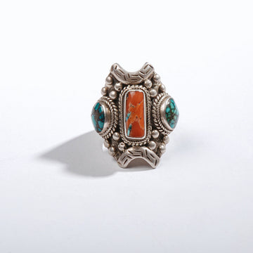 SouthRed Agate Turquoise Tibetan Ring