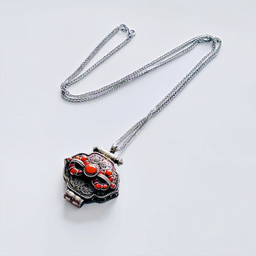 925 Silver Chain Red Coral Ghau box Pendant