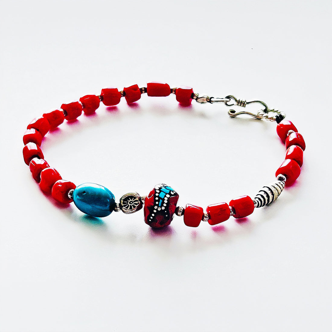 Red Coral Turquoise Bracelet