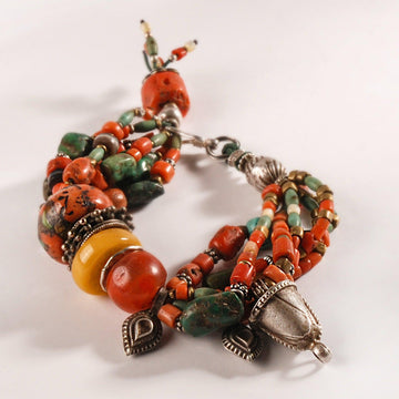 Amber & Red Coral Bracelet