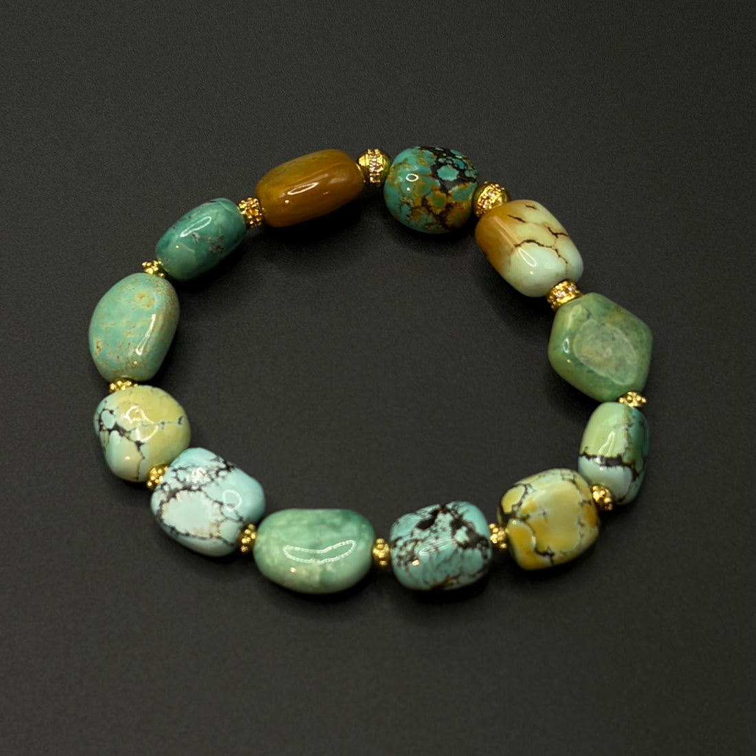 Turquoise Bracelet（网花扁珠原矿绿松石手串）