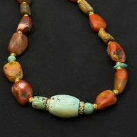 Southred Agate & Turquoise & eaglewood Necklace （南红原矿绿松沉香项链）