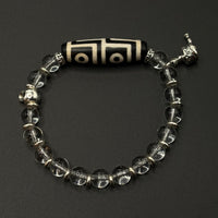 Four-Eye Dzi Bead & Himalayan Clear Quartz Bracelet（地门四眼喜马拉雅白水晶手串）