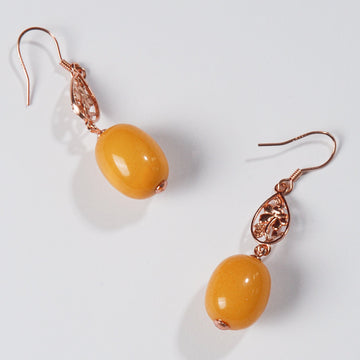Old amber Date Bead Ear Hooks