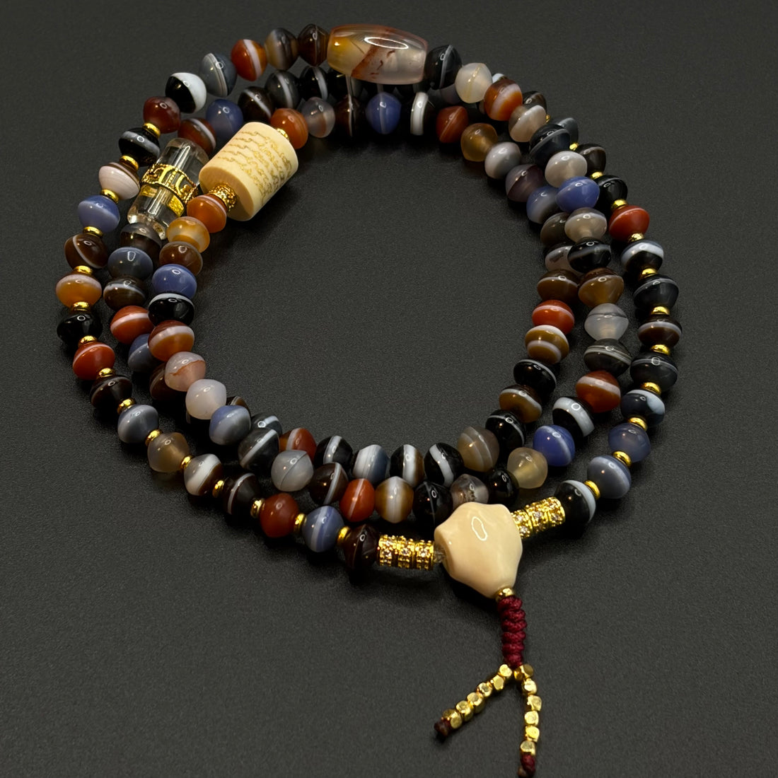 One-Line Medicine Dzi Bead 108 prayer beads(天然一线药师天珠108颗)