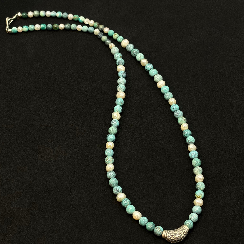 Turquoise & Baroque Pearl Necklace（原矿绿松石巴洛克珍珠项链）