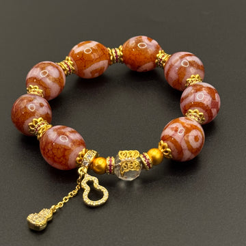 Himalayan Pink Dzi Bead Bracelet (达洛天珠手串葫芦吊坠）