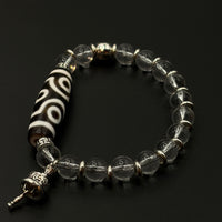 Six-Eye Dzi Bead & Himalayan Clear Quartz Bracelet
 （六眼天珠喜马拉雅白水晶手串）